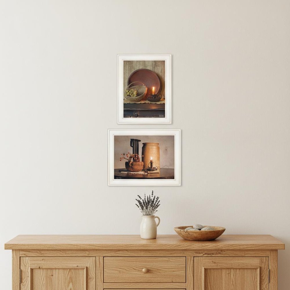 Set Of Two Red Bowl or Bittersweet Basket 1 White Framed Print Wall Art