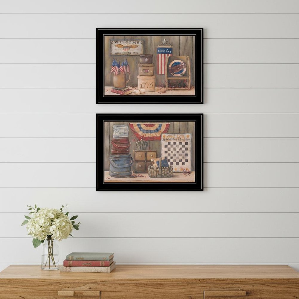 Set Of Two God Bless or Sweet Land 2 Black Framed Print Wall Art