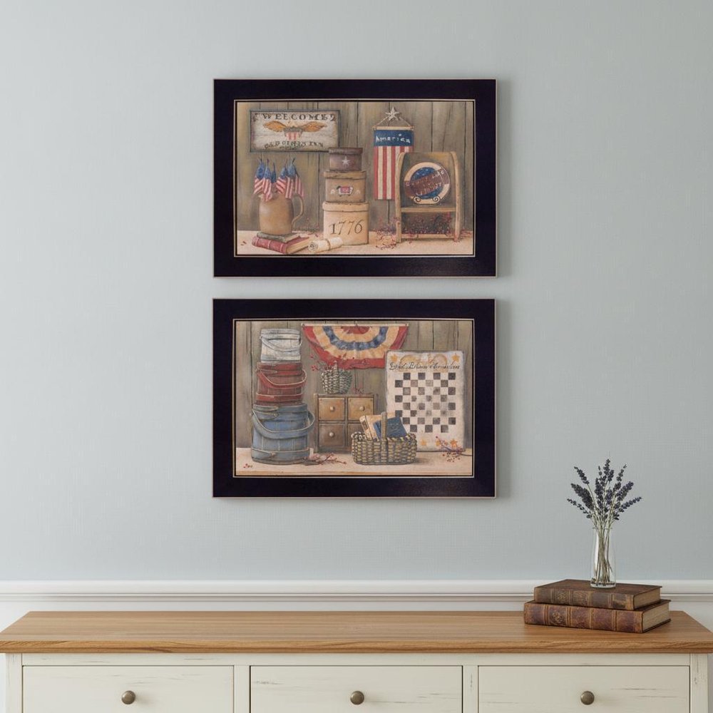 Set Of Two God Bless or Sweet Land 3 Black Framed Print Wall Art