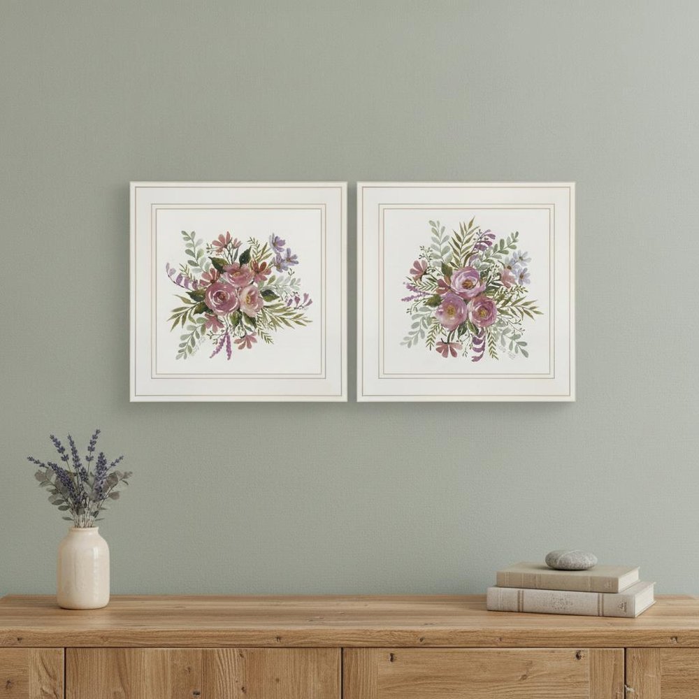 Set Of Two Floral Spray I and II White Framed Print Wall Art