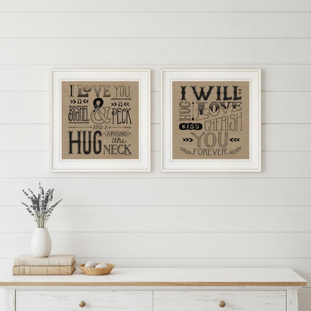 Set Of Two Hugs or Forever 1 White Framed Print Wall Art