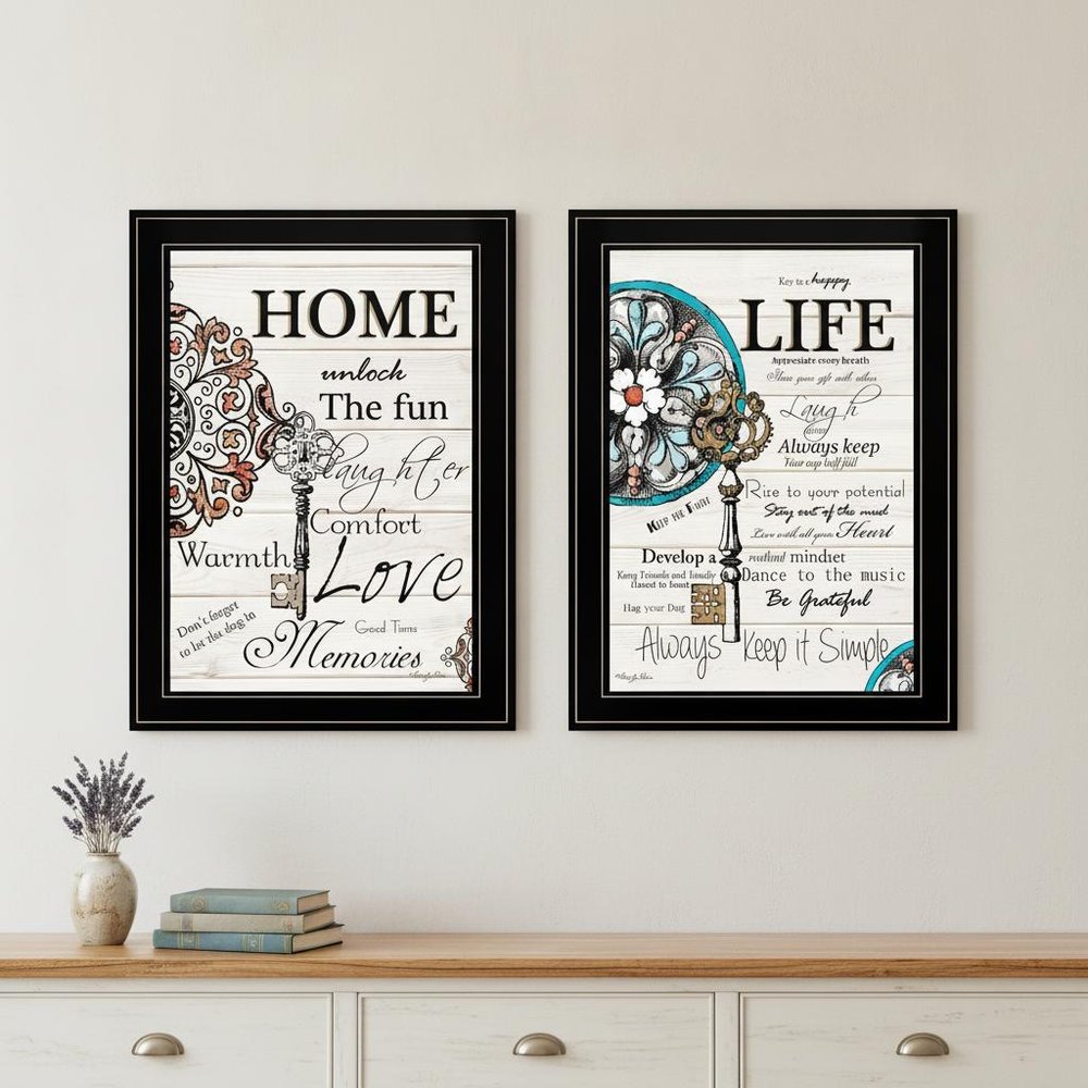 Set Of Two Life or Home 2 Black Framed Print Wall Art