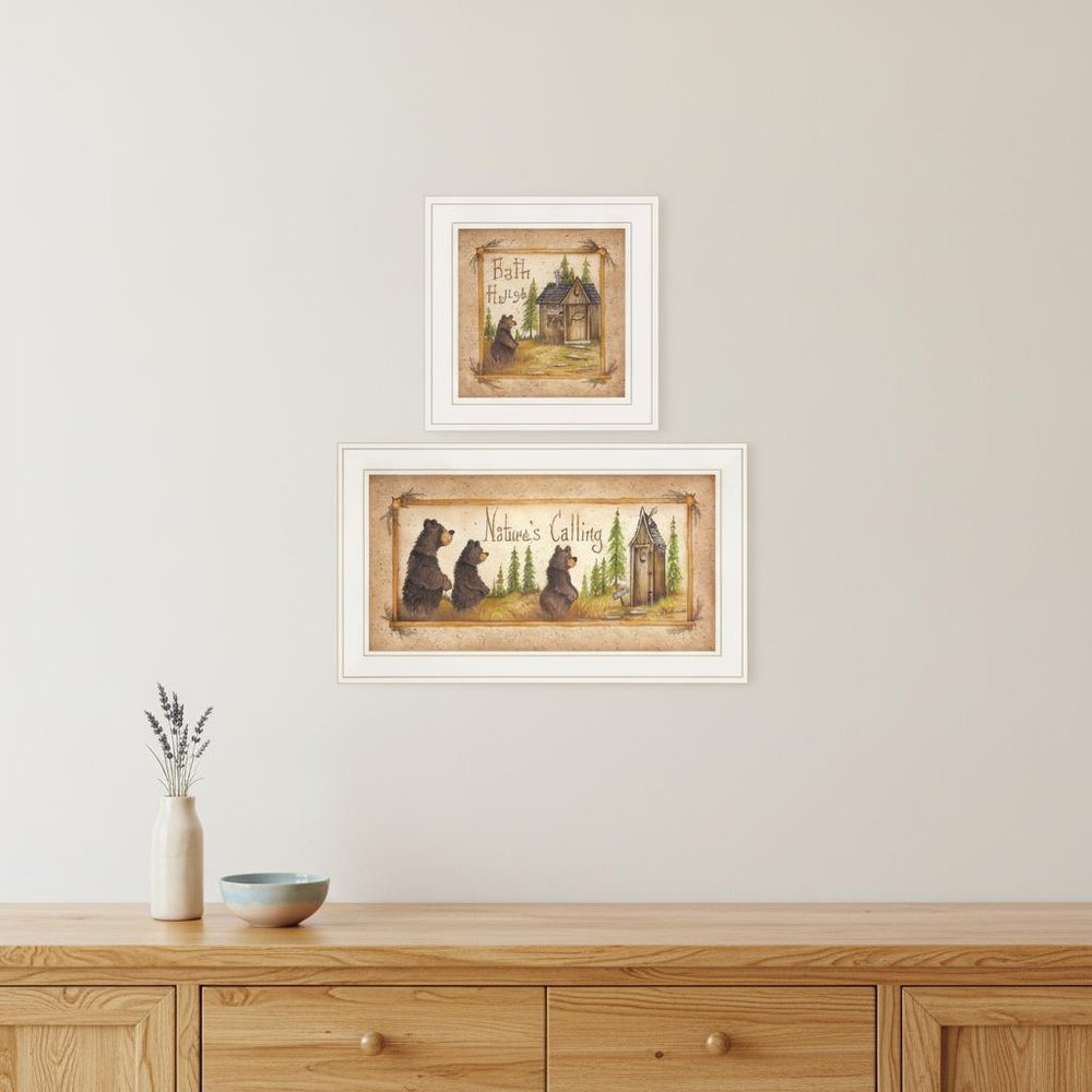Set Of Two Natures or Bath 1 White Framed Print Bathroom Wall Art
