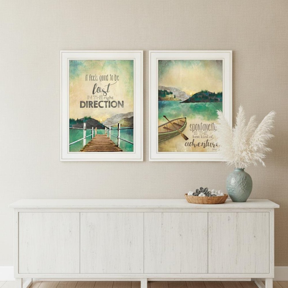 Set Of Two Right Direction or Adventure 1 White Framed Print Wall Art