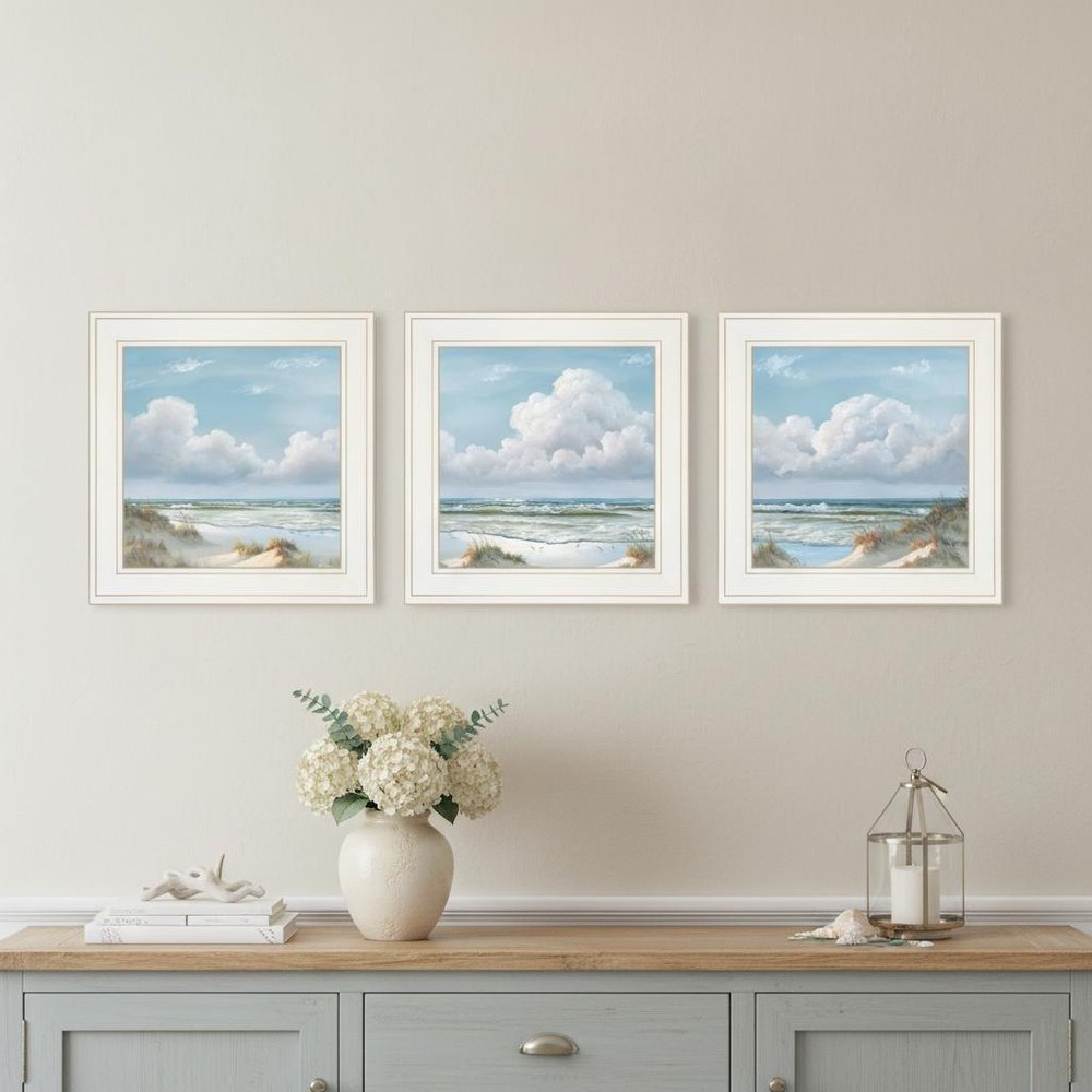 Set Of Three Beautiful Day III III White Framed Print Wall Art