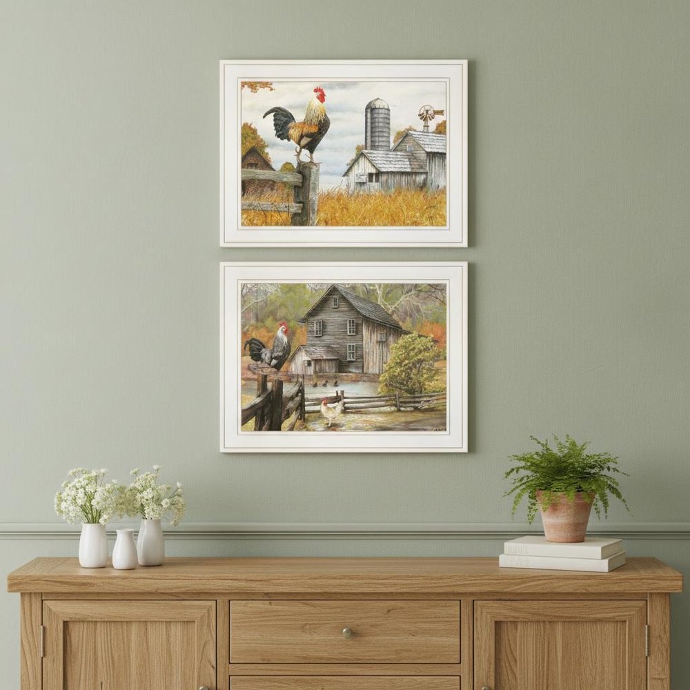 Set Of Two Down on the Farm 1 White Framed Print Wall Art