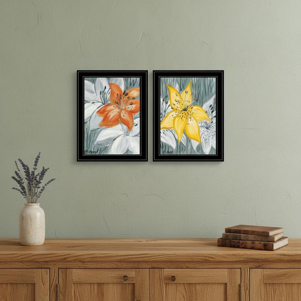 Set Of Two Tiger Lilies 2 Black Framed Print Wall Art