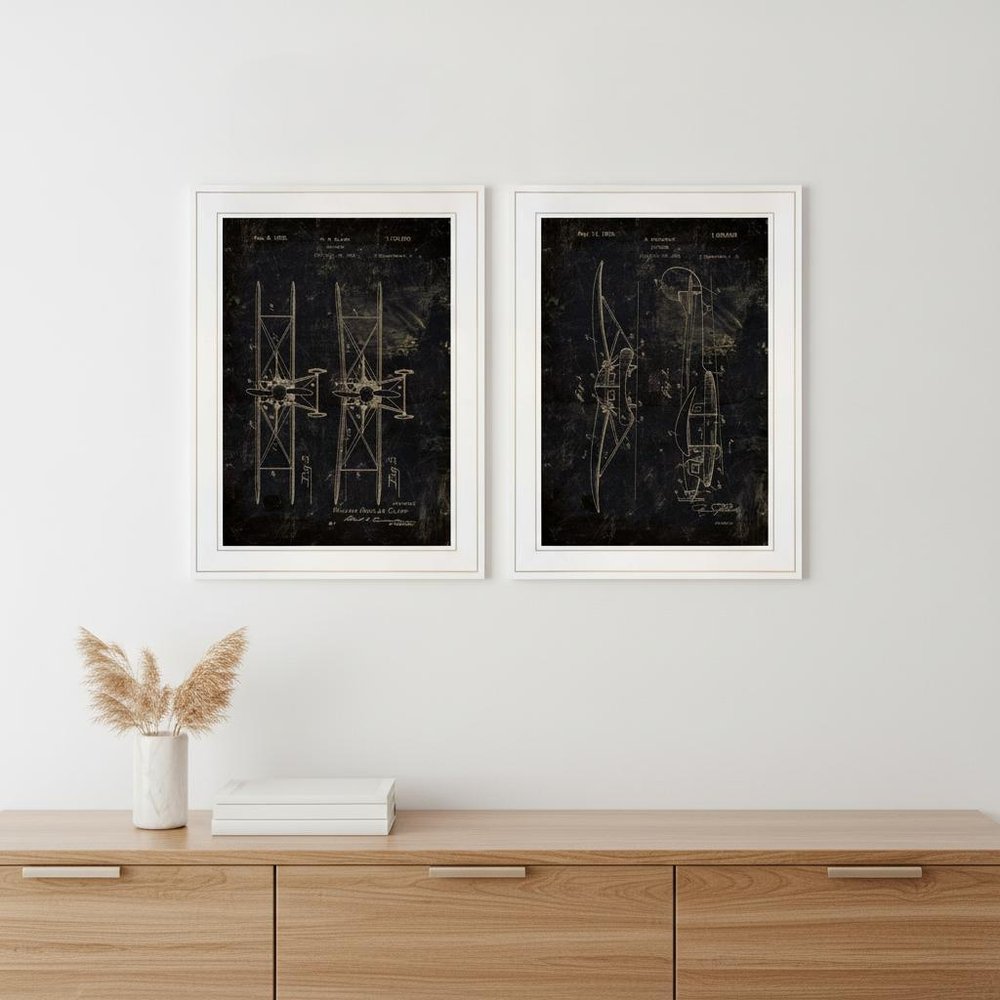 Set Of Two Airplane Patent I and II 1 White Framed Print Wall Art