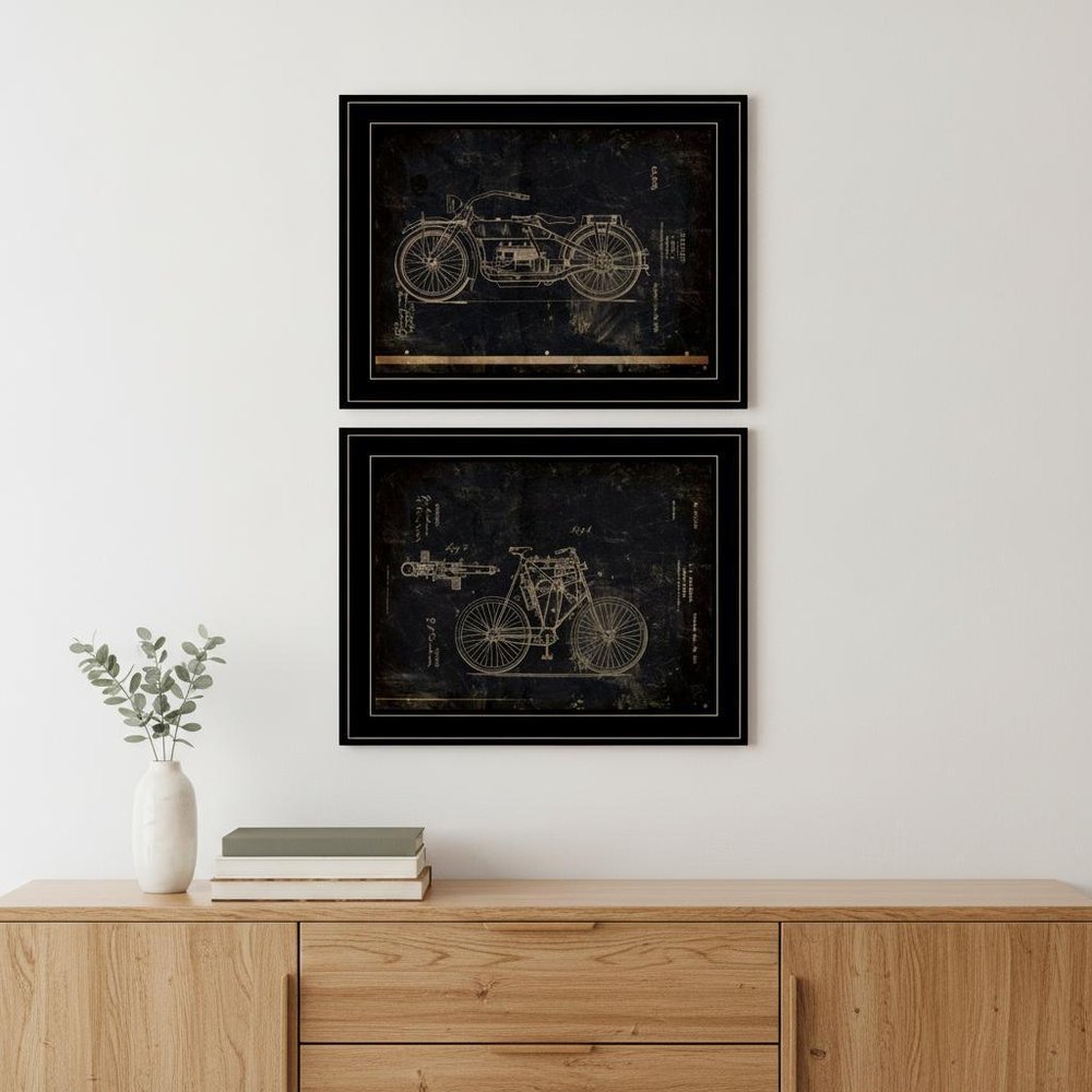 Set Of Two Motor Bike Patent I and II 2 Black Framed Print Wall Art