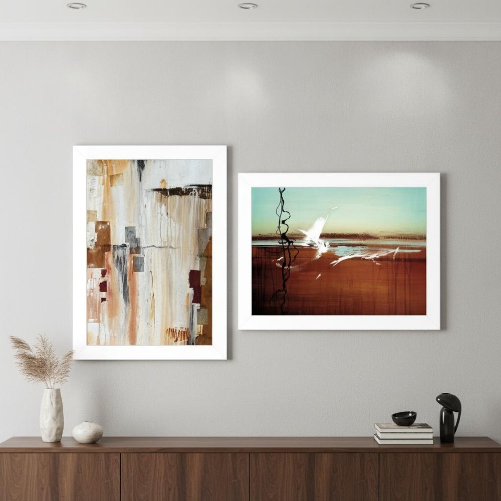 Set Of Two Abstract Flight 1 White Framed Print Wall Art