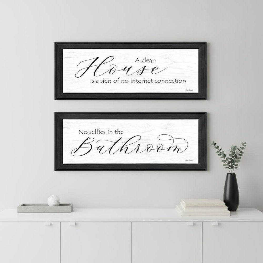 Set Of Two Household Humor 2 Black Framed Print Bathroom Wall Art