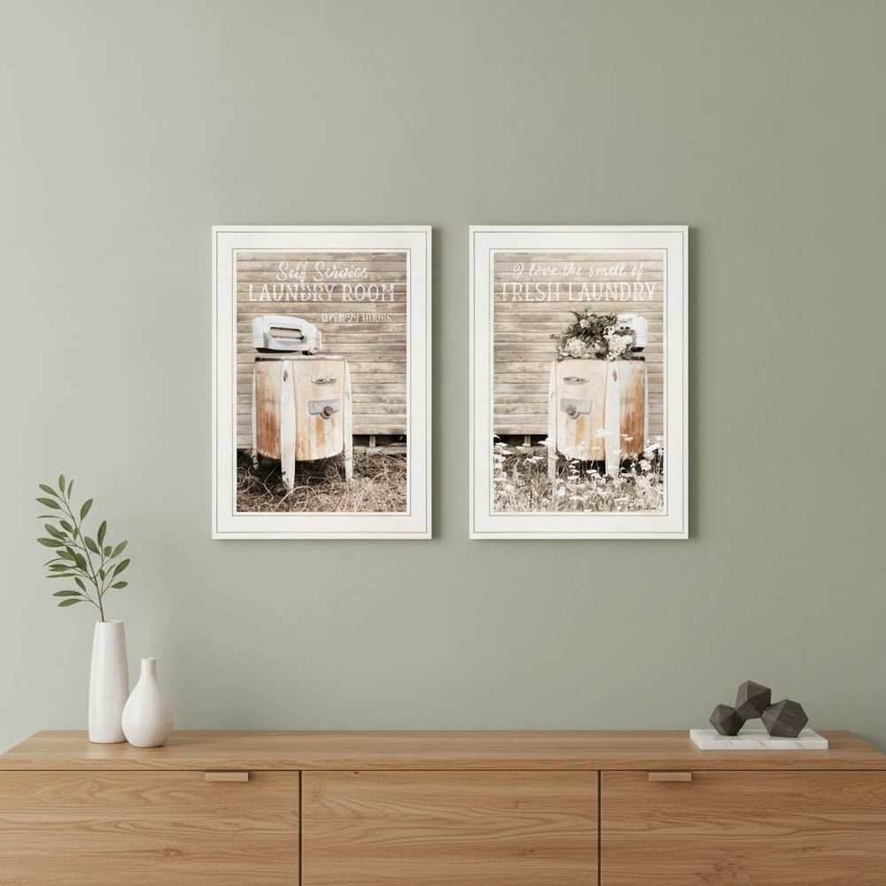 Set Of Two Laundry Room 1 White Framed Print Bathroom Wall Art