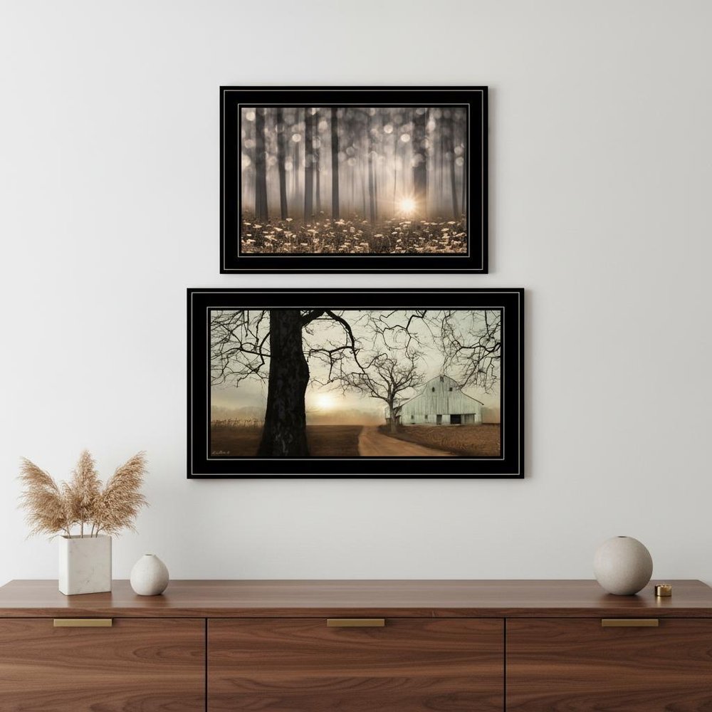 Set Of Two Enchanted Sunrise 2 Black Framed Print Wall Art