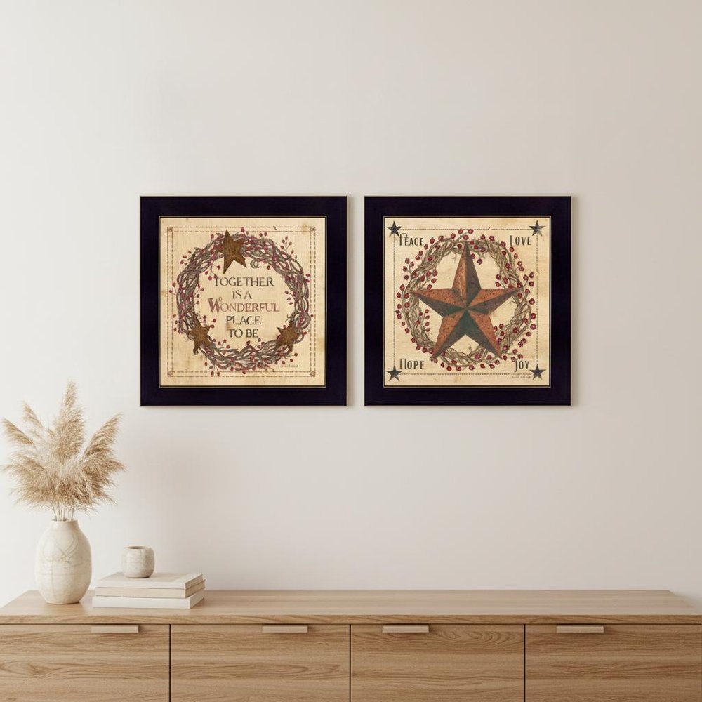 Set Of Two Together is a wonderful Place Black Framed Print Wall Art