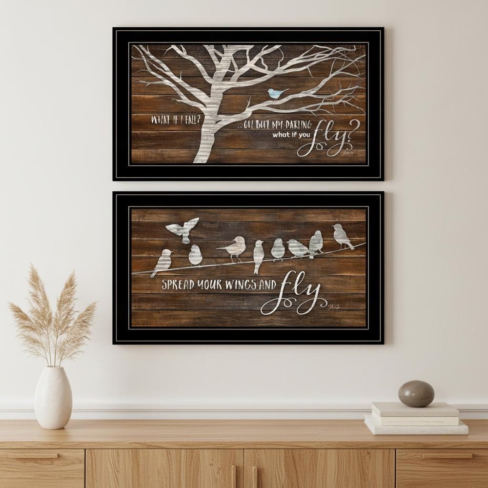 Set Of Two Spread Your Wings 2 Black Framed Print Wall Art
