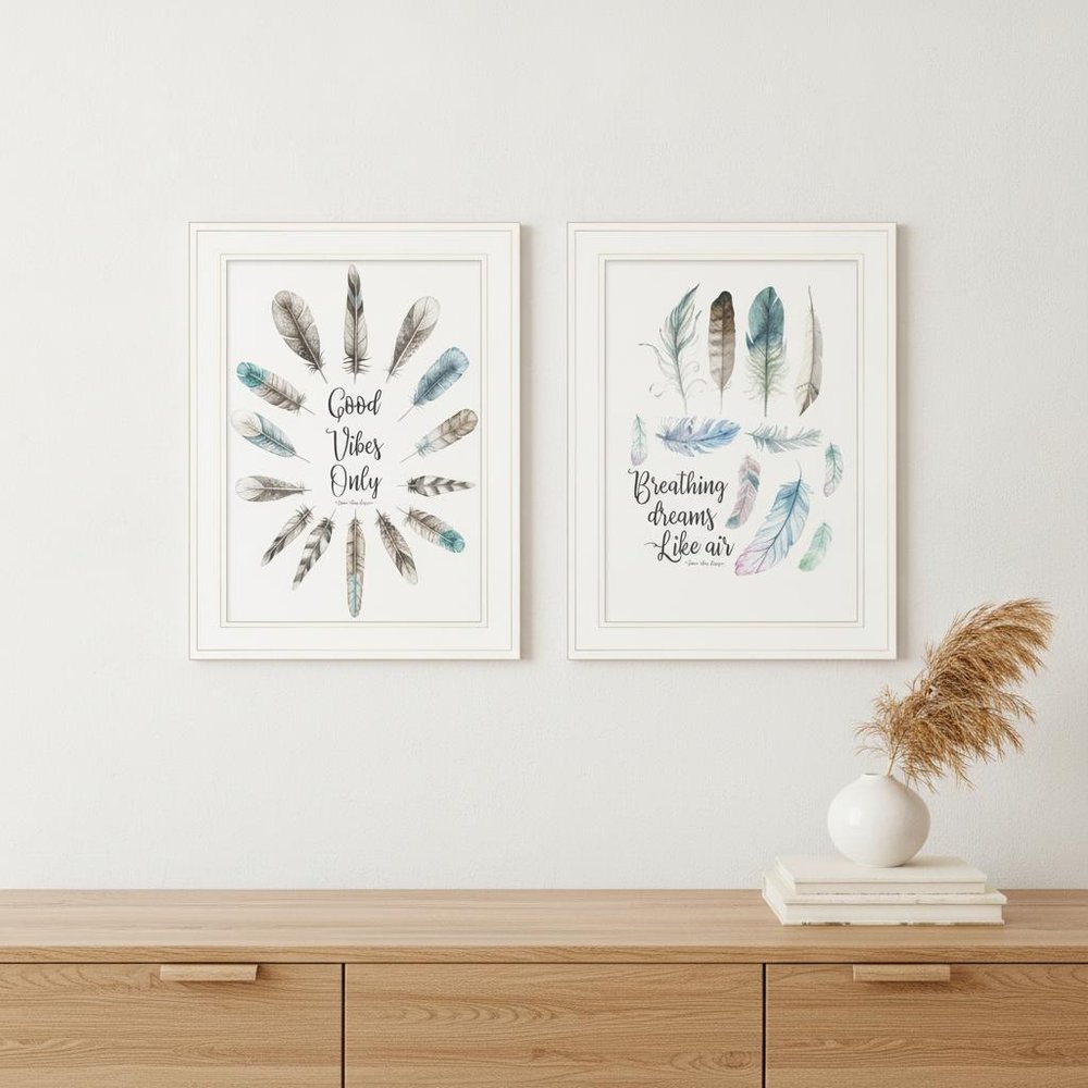 Set Of Two Good Vibes 1 White Framed Print Wall Art