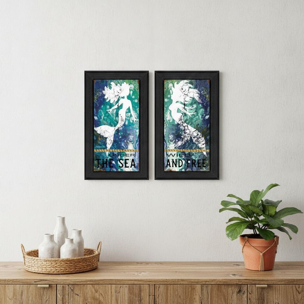 Set Of Two Under The Sea 2 Black Framed Print Wall Art