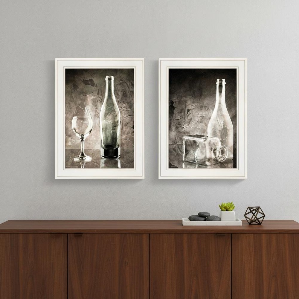 Set Of Two Moody Gray Glassware Still Life 1 White Framed Print Kitchen Wall Art