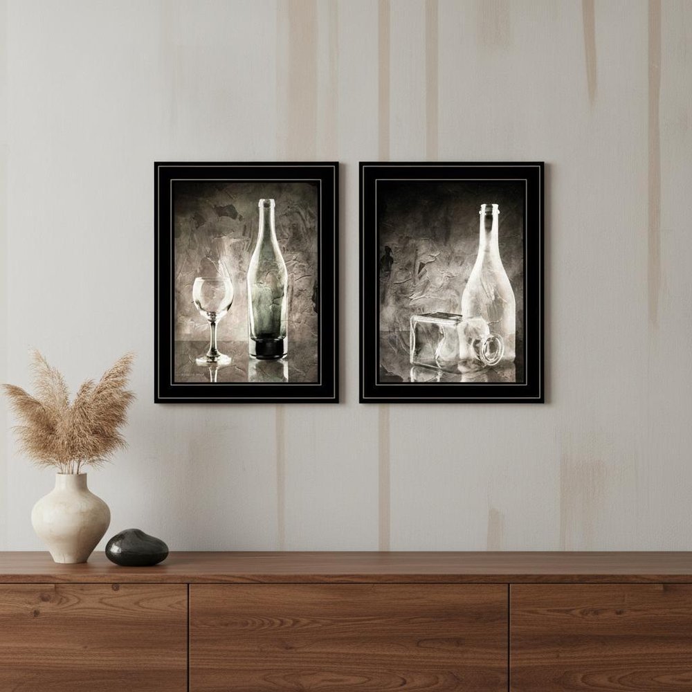 Set Of Two Moody Gray Glassware Still Life 3 Black Framed Print Kitchen Wall Art