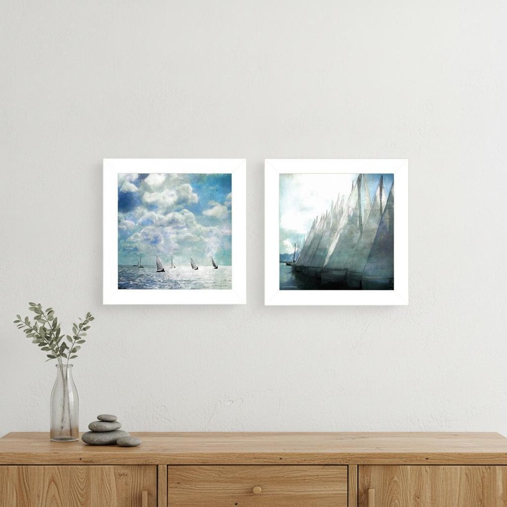 Set Of Two Sailboat Marina 1 White Framed Print Wall Art