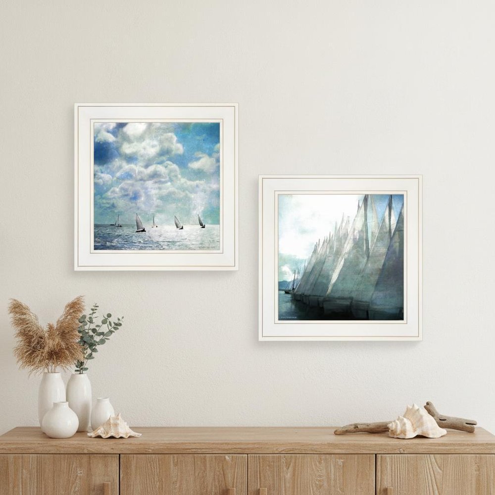 Set Of Two Sailboat Marina 2 White Framed Print Wall Art