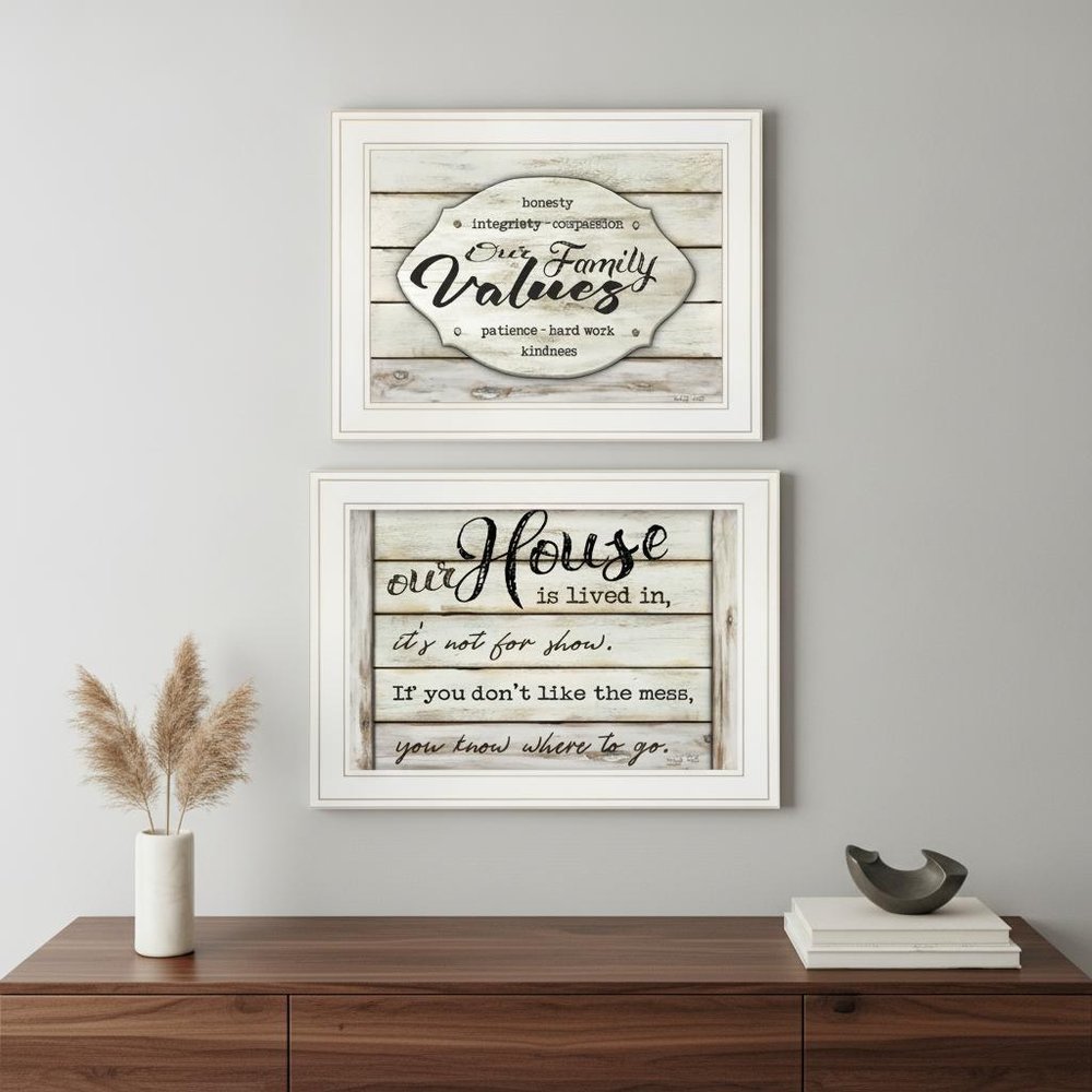 Set Of Two Family Values 1 White Framed Print Wall Art