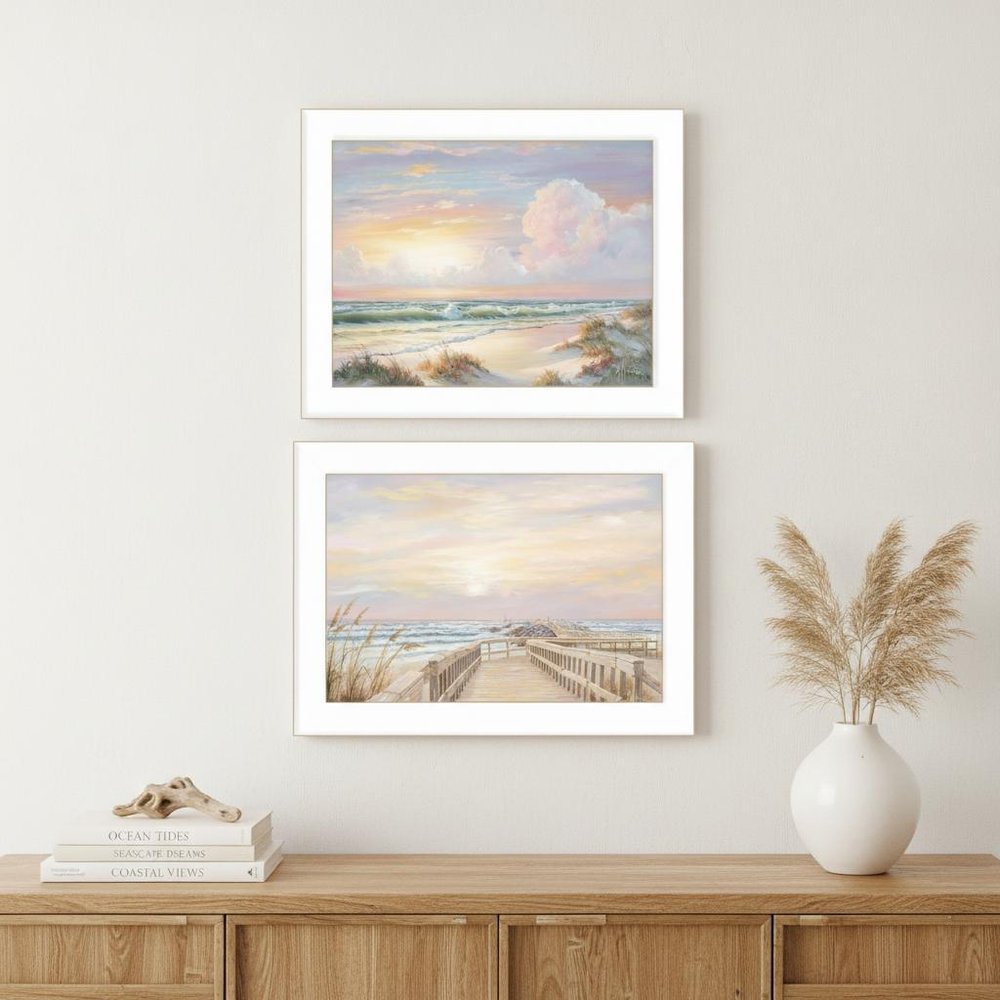 Set Of Two Sunrise Sunset 3 White Framed Print Wall Art