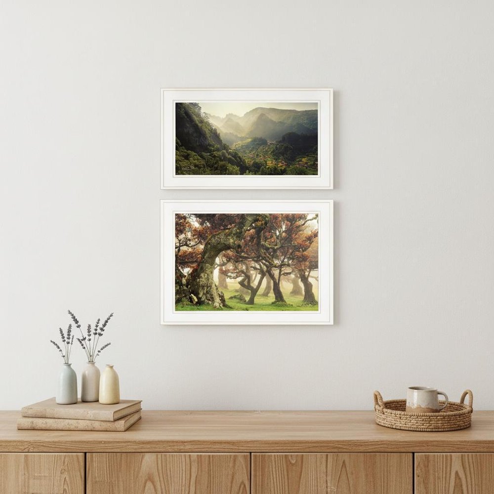 Set Of Two The Land of Hobbits 1 White Framed Print Wall Art