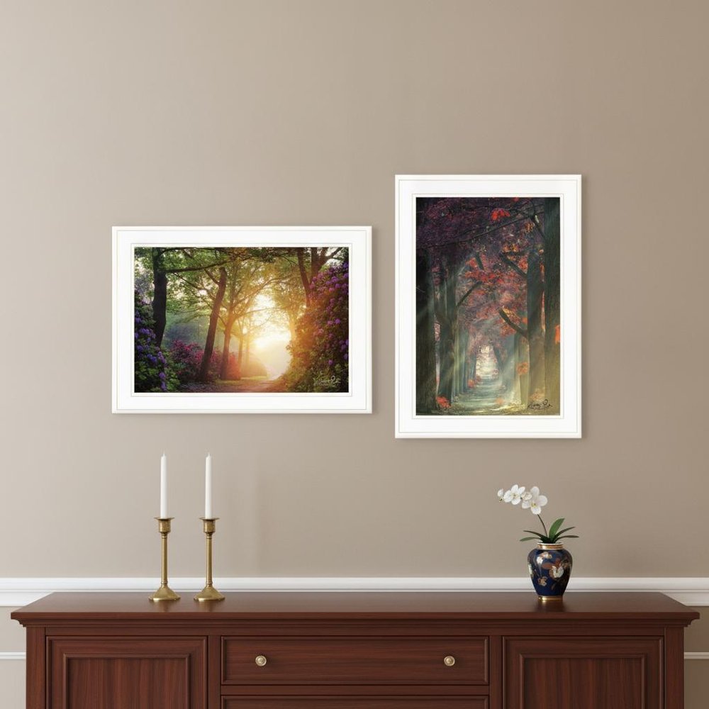 Set Of Two Path of Happiness 1 White Framed Print Wall Art