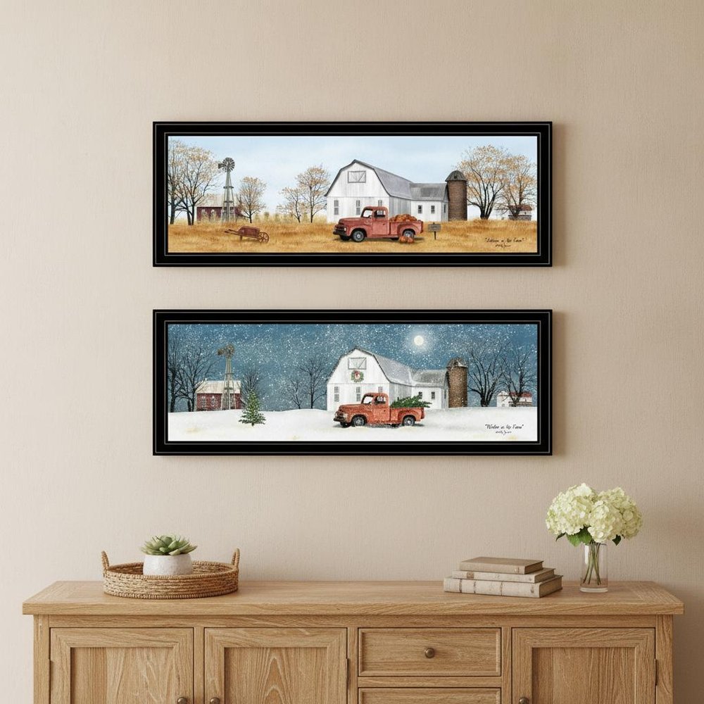 Set Of Two Billy Jacobs Seasonal Autumn or Winter Black Frame Black Framed Print Wall Art