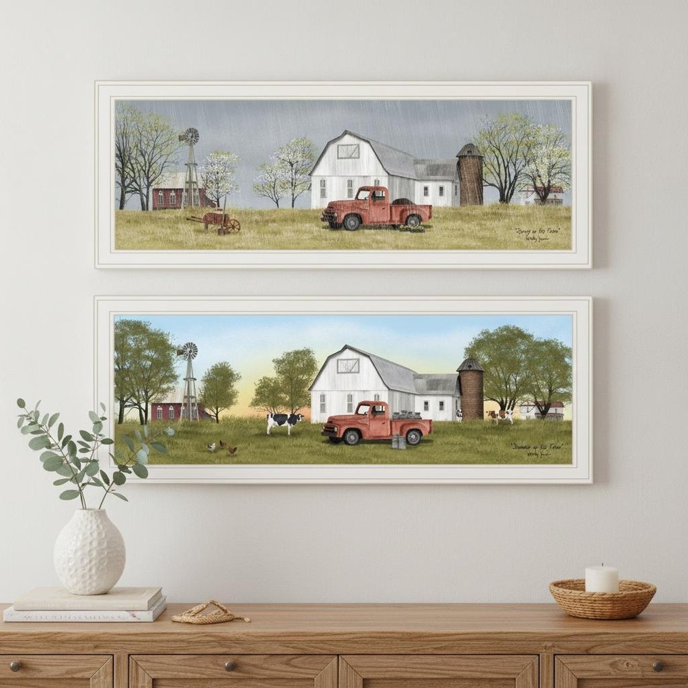 Set Of Two Billy Jacobs Summer or Spring Seasonal White Frame White Framed Print Wall Art