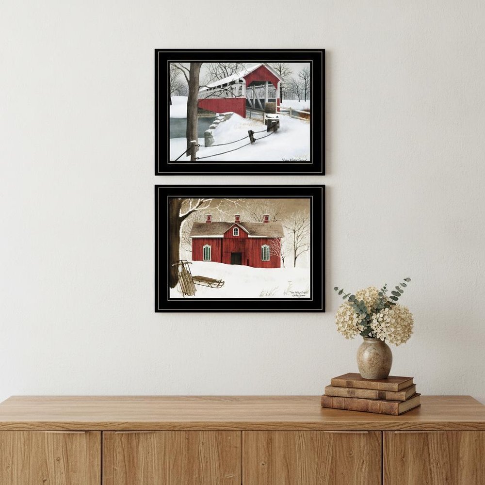 Set Of Two Winter Evening 2 Black Framed Print Wall Art
