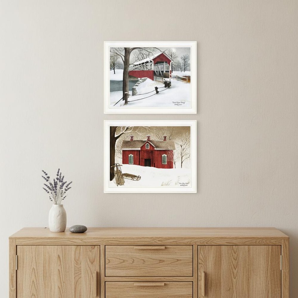 Set Of Two Crisp and New Fallen Snow 1 White Framed Print Wall Art