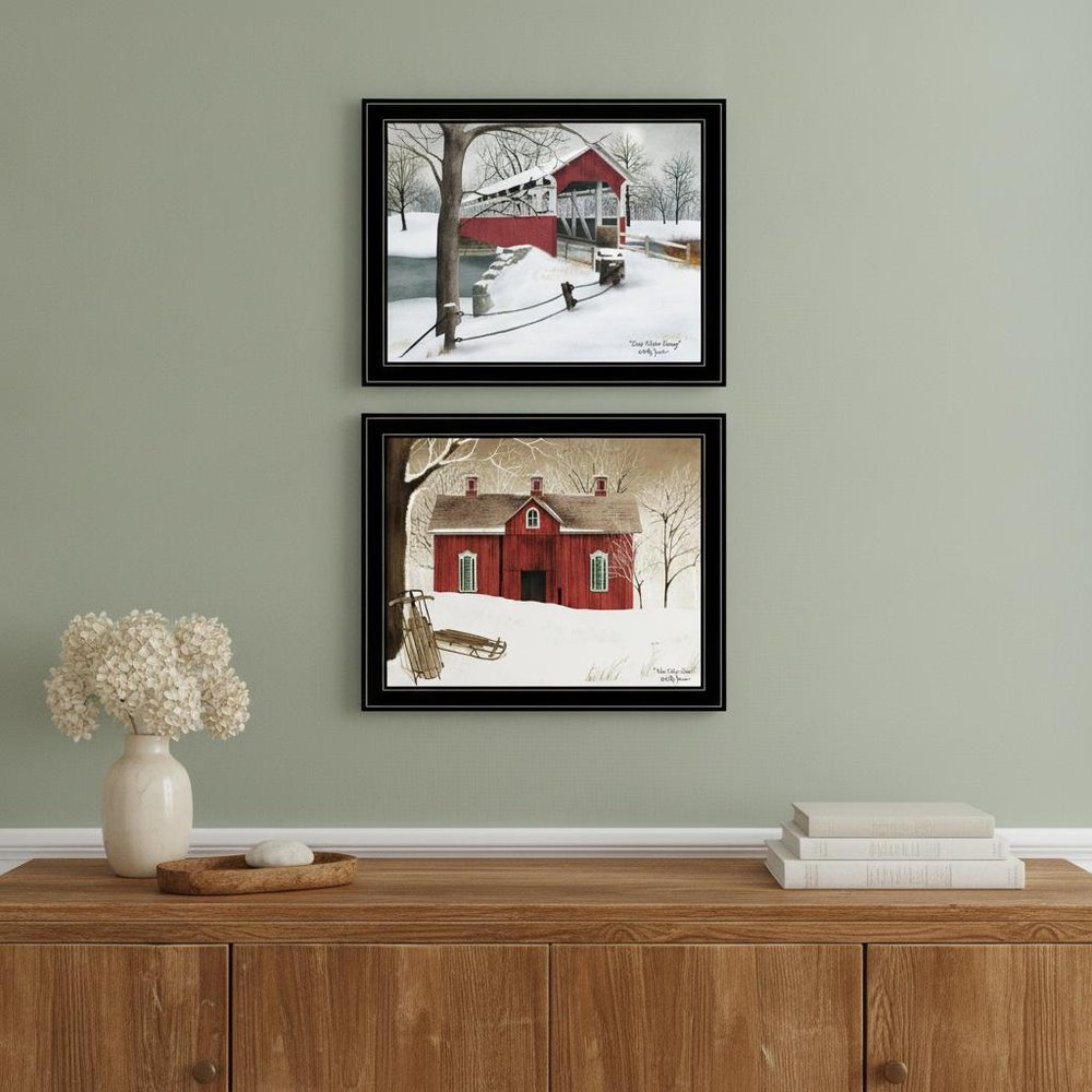 Set Of Two Crisp and New Fallen Snow 2 Black Framed Print Wall Art