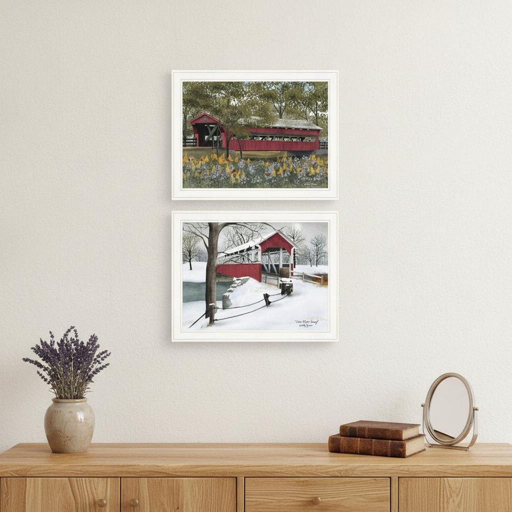 Set Of Two Covered Bridge Collection III White Framed Print Wall Art