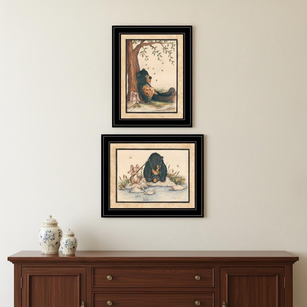 Set Of Two Gone Fishing 2 Black Framed Print Wall Art
