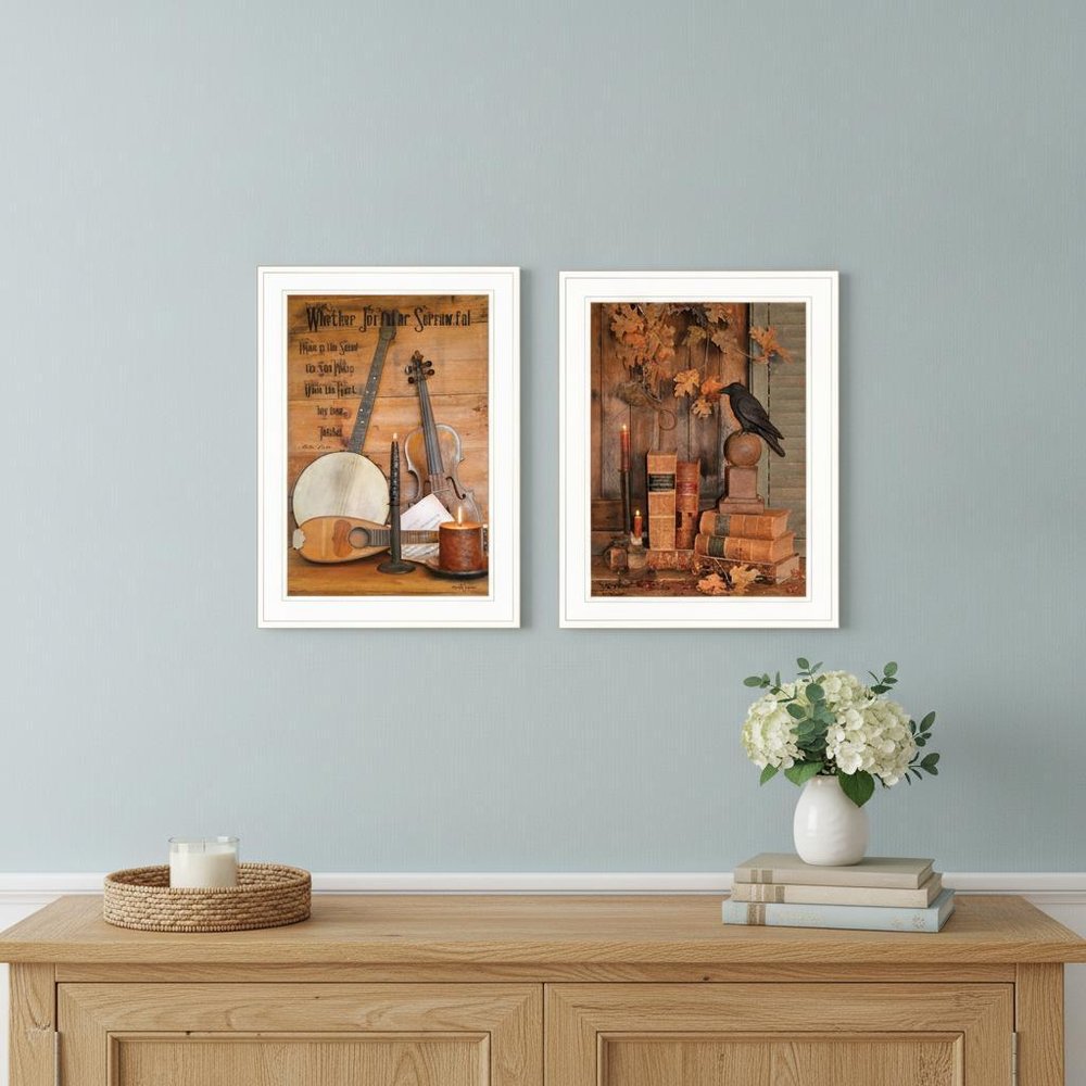 Set Of Two Music or Nevermore 1 White Framed Print Wall Art