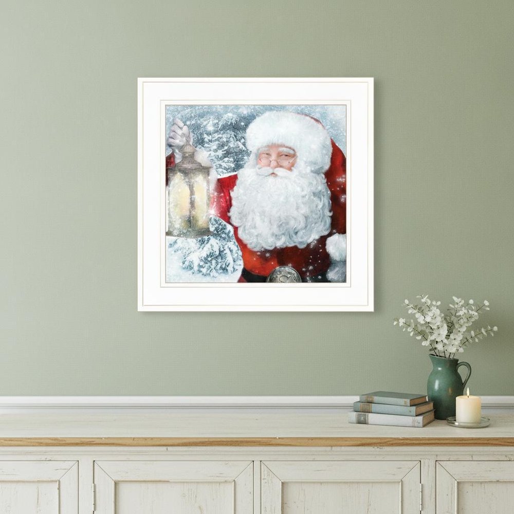 Santa with Lantern 1 White Framed Print Wall Art