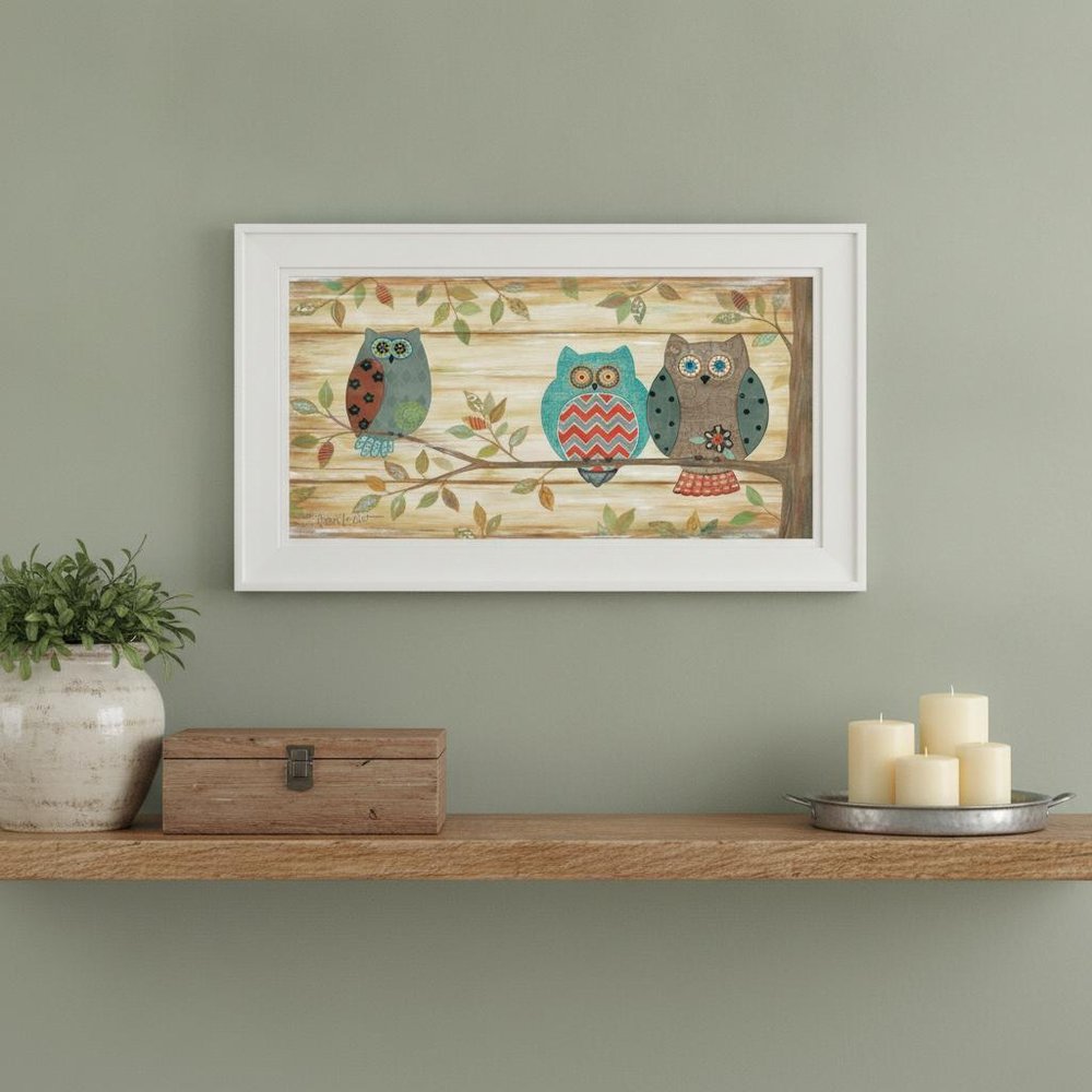 Three Wise Owls 2 White Framed Print Wall Art