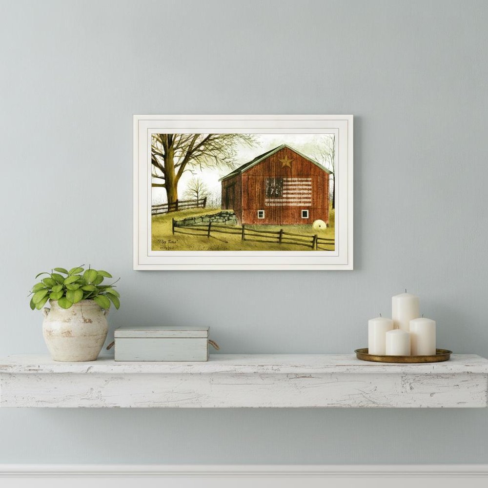 Flag Barn 1 White Framed Print Wall Art