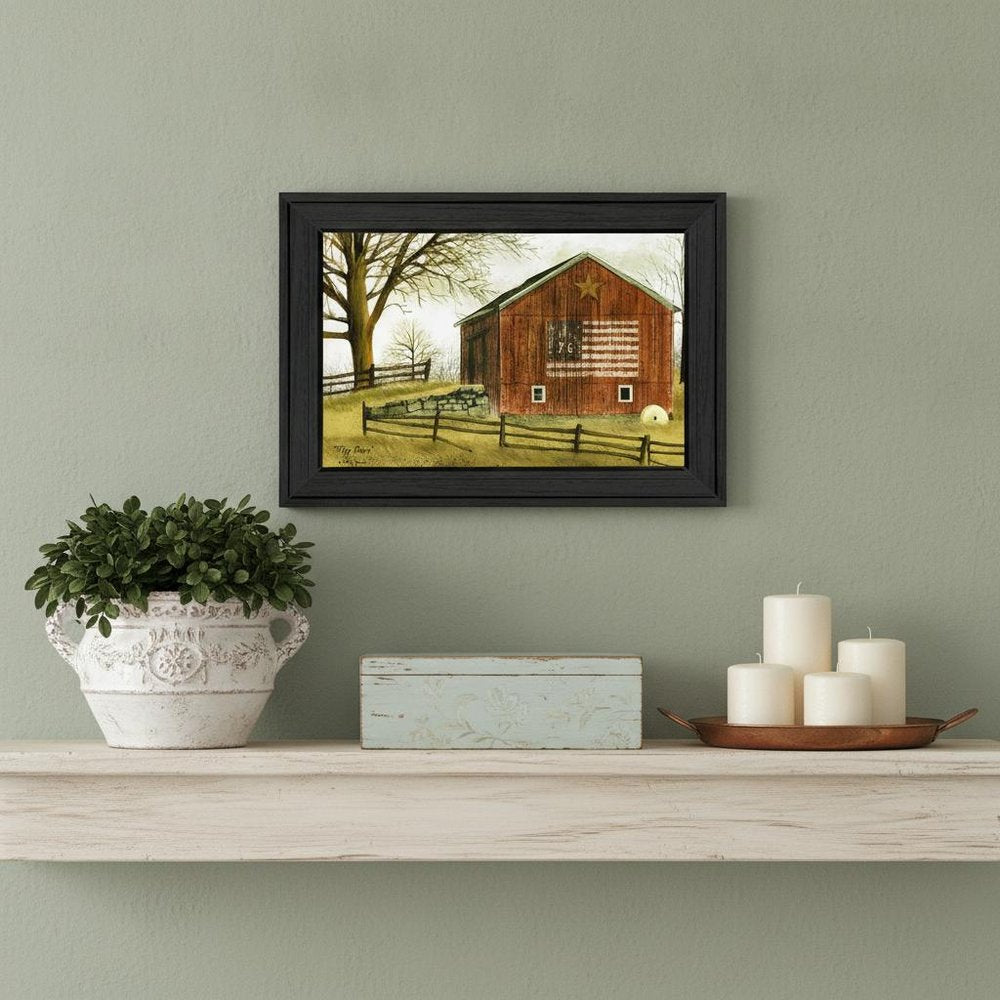 Flag Barn 2 Black Framed Print Wall Art