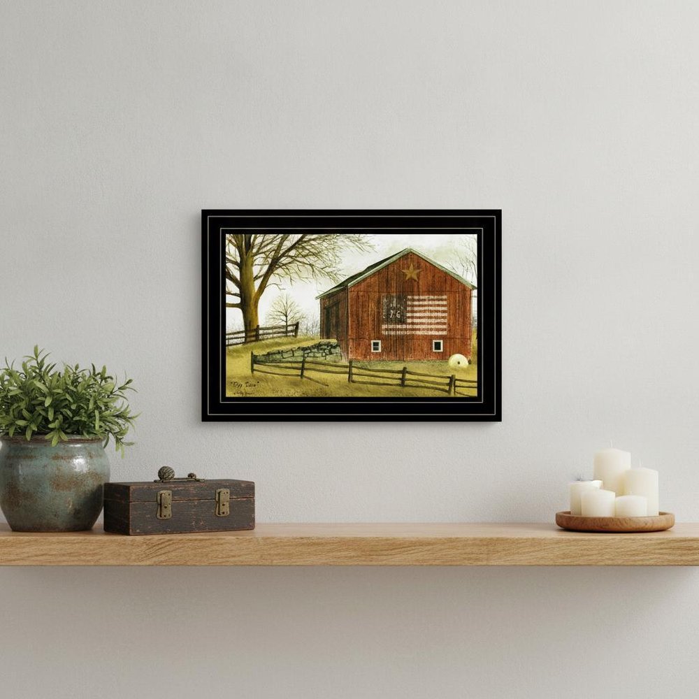 Flag Barn 3 Black Framed Print Wall Art