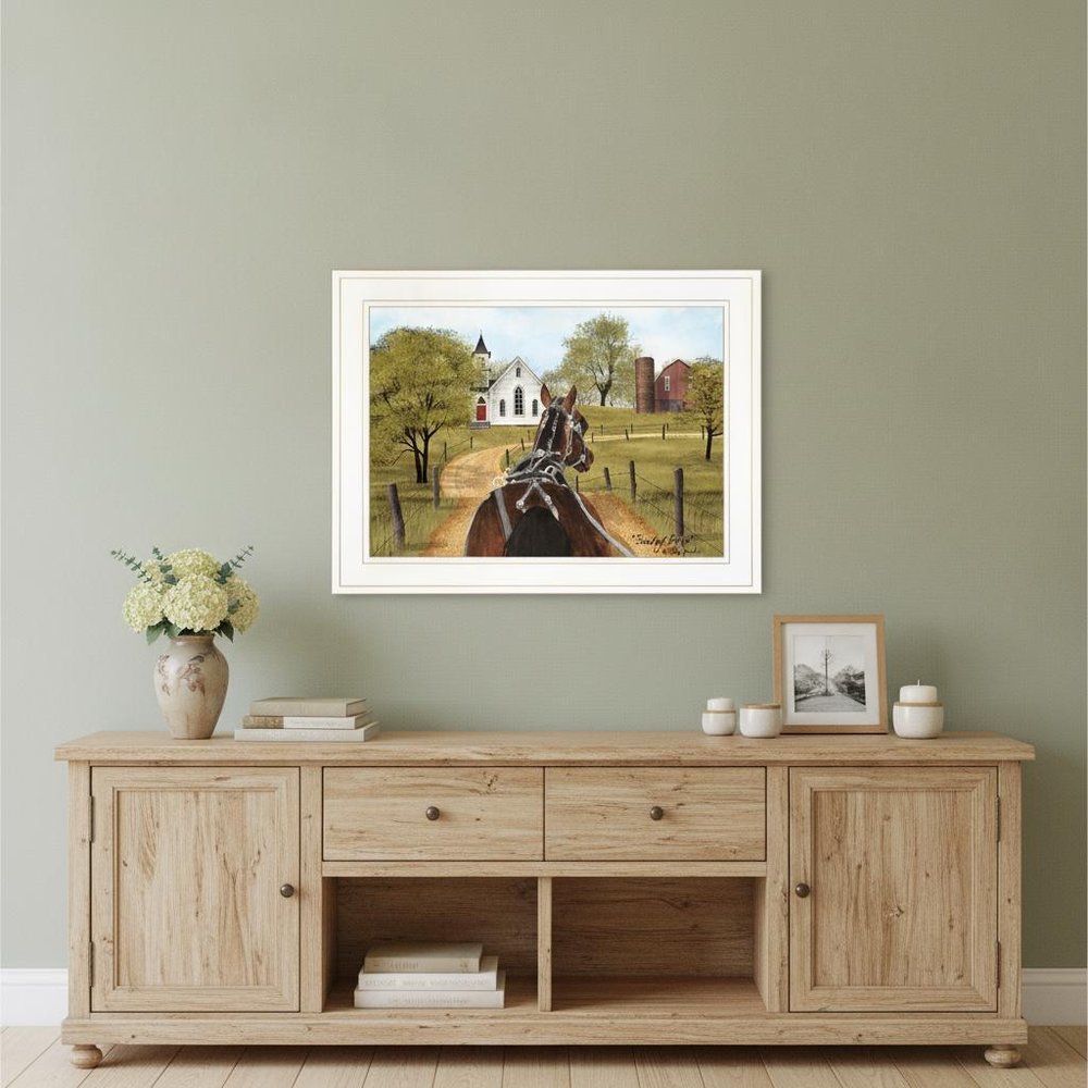Amish on Sunday Drive 1 White Framed Print Wall Art