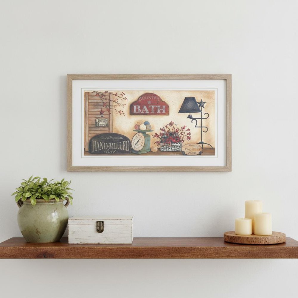 Country Bath 8 White Framed Print Bathroom Wall Art