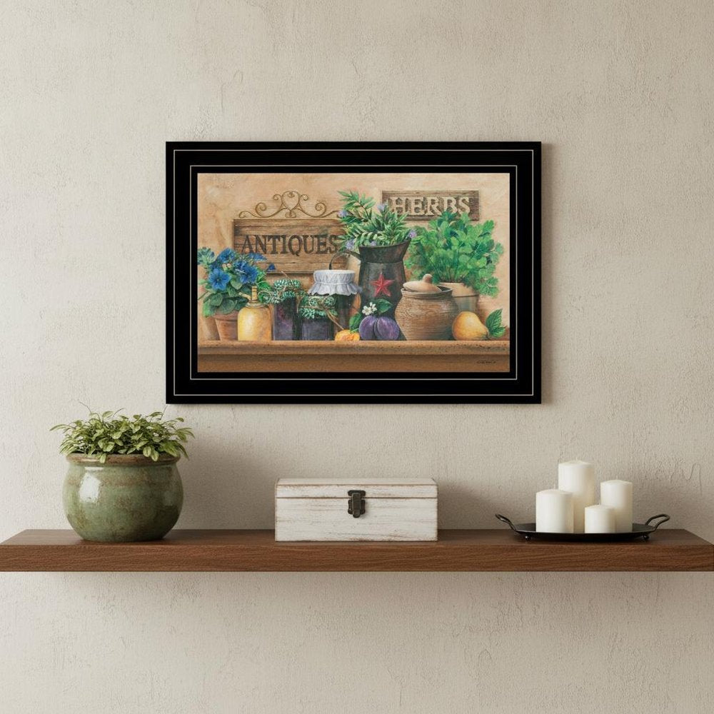 Antiques and Herbs 2 Black Framed Print Kitchen Wall Art