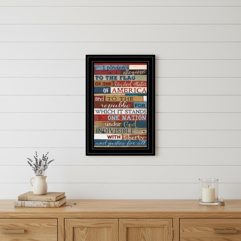 Red White and Blue Pledge Of Allegiance Black Framed Print Wall Art