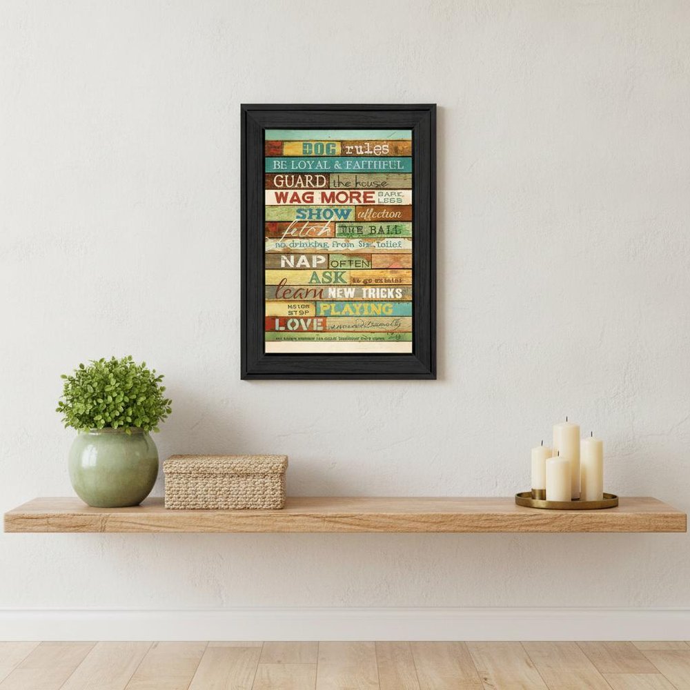 Dog Rules 3 Black Framed Print Wall Art