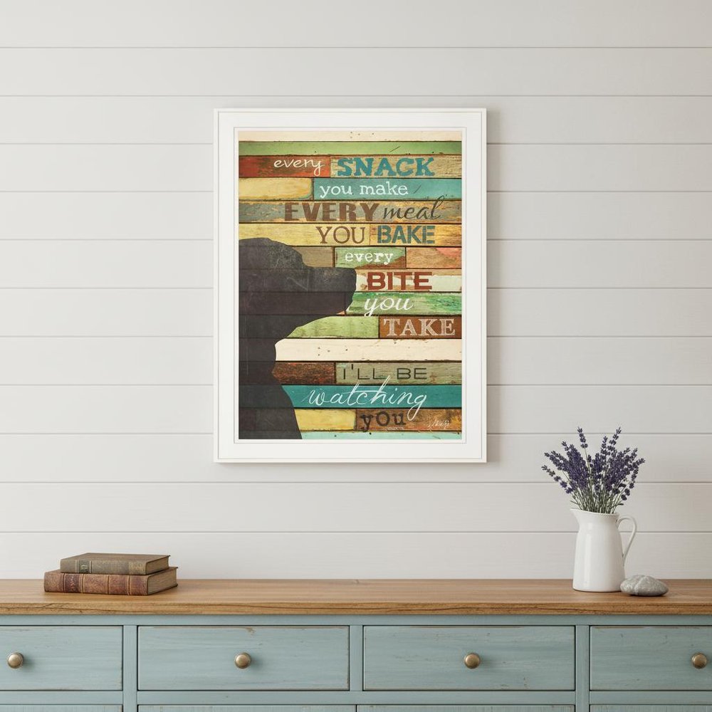 Colorful Dog Watching You Snack White Framed Print Wall Art