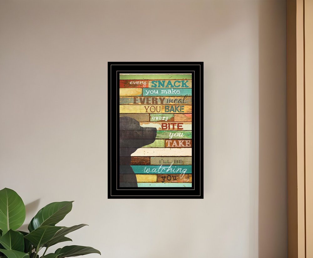 Colorful Dog Watching You Snack Black Framed Print Wall Art