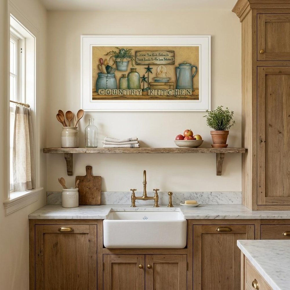 Country Kitchen 5 White Framed Print Kitchen Wall Art
